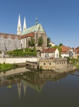 View of the Lusatian Neisse river and Peterskirche - St. Peter and Paul church, Görlitz, Goerlitz,