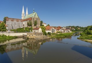 View of the Lusatian Neisse river and Peterskirche - St. Peter and Paul church, Görlitz, Goerlitz,