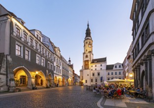 View of Untermarkt - Lower Market Square and the Old Town Hall Clock Tower, Görlitz, Goerlitz,
