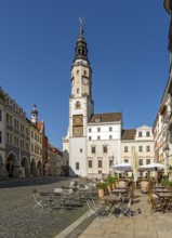 View of Untermarkt - Lower Market Square and the Old Town Hall Clock Tower, Görlitz, Goerlitz,