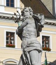 Close-up of statue of Neptune fountain at Untermarkt - Lower Market Square, Görlitz, Goerlitz,