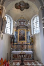 Side altar of the Baroque parish church of St Nicholas, 1725, Tannheim, Austria