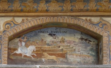 Fresco of the Wonders of the World Walls of Babylon at the Fountain of Wonders, 1508, in the