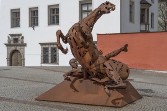 Horse sculpture by Christian Moschen, The New Robe, erected in front of Wilten Abbey in 2015,