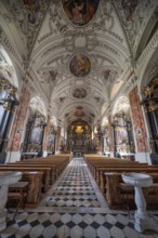 Interior with side altars and high altar with Lenten cloth, Wilten Abbey, Klostergasse 7, Wilten,