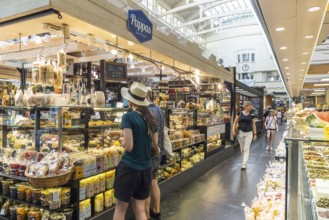Stuttgart market hall in Art Nouveau architectural style. Food market in the upper price segment.