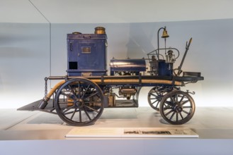 Daimler motorised fire engine from 1892. The Mercedes-Benz Museum in Stuttgart presents a journey