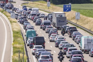 Traffic jam on the A8 motorway near the Merklingen junction, Baden-WÃ¼rttemberg, Germany