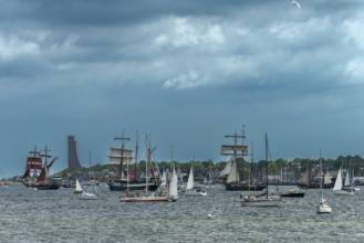 Windjammer Parade 2025 on the Kiel Fjord at the end of Kiel Week, tall ships, three-masters, escort