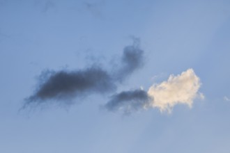 Black and white clouds in the blue evening sky