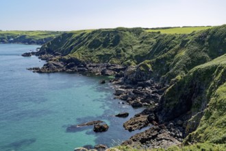 Rocky coast and landscape on the south-east coast near the southern tip of Cornwall on the English