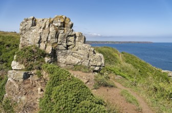 Rocks on the South-West Coast Path in south-west England, a long-distance footpath near the