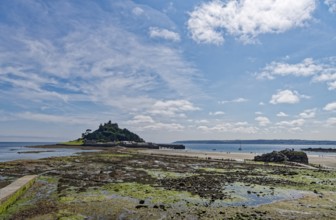 Saint Michael's Mount off the English coast in the English Channel. Marazion, Cornwall, South West