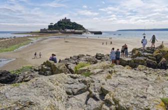Tourists at Saint Michael's Mount off the English coast in the English Channel. Marazion, Cornwall,