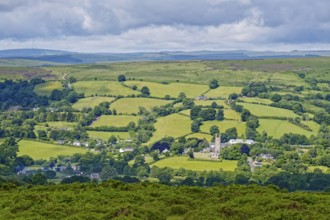 The village of Widecombe-in-the-Moor in Dartmoor National Park. Bovey Tracey, Devon, South England,
