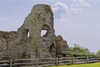 Castle wall of Pevensey Castle, a Norman castle, in the village of Pevensey, Sussex, England, Great