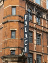 Sign on historic building, Palace theatre, West End, London, England, UK