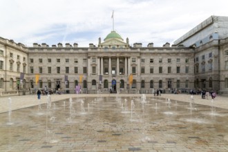 Water fountains in courtyard of Somerset House, Strand, City of Westminster, central London,