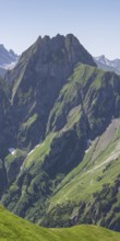 Mountain panorama from Laufbacher-Eckweg to Höfats, 2259m, AllgÃ¤u Alps, AllgÃ¤u, Bavaria, Germany