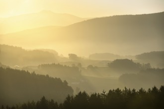 Landscape with forest, meadows and mountains around the town of Bad Kötzting, with a part of the