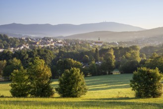 View from the pilgrimage church WeiÃŸenregen over Bad Kötzting to the Hohenbogen (Hoher Bogen) . In