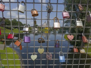 Love locks in the Olympic Park, Munich, Bavaria, Germany
