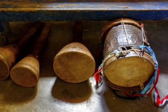 Rustic drums of African origin used in traditional religious festivals in Brazil, Minas Gerais,