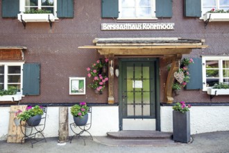 Entrance Berggasthof Rohrmoos, Rohrmoostal, near Oberstdorf, OberallgÃ¤u, AllgÃ¤u, Bavaria, Germany