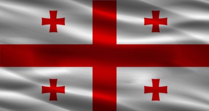 Georgia flag with fabric texture. Realistic flag of Georgia waving