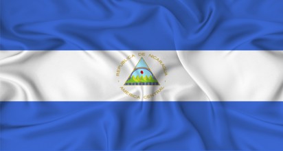 Realistic Nicaragua flag waving. Close up of flag of Nicaragua with cloth texture