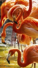 American flamingo, Phoenicopterus ruber, group of birds