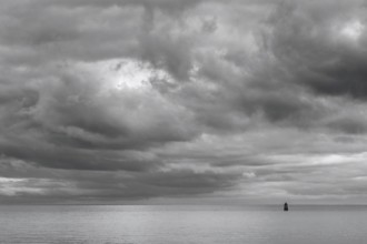 Lighthouse on a Sea in Granville in Black and White, Manche, Normandy, France