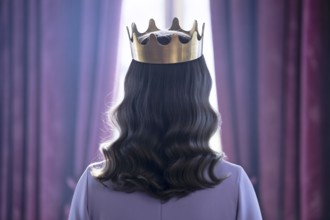 Woman wearing a golden crown. Elegant portrait symbolizes female empowerment and female leadership