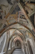 Cloister with frescoes from around 1370, collegiate basilica, Neustift St Margarethen, Vahrn,