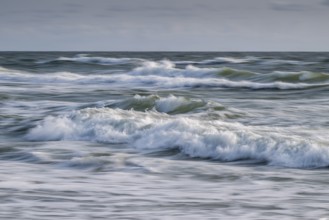 Sea waves in motion, wiping effect, long exposure, near Hvide Sande, North Sea, Denmark