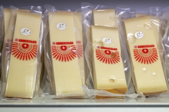 Sales shelf Emmental organic cheese