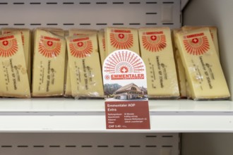 Sales shelf Emmentaler cheese AOP extra