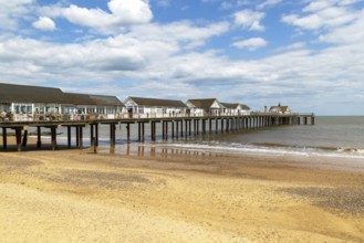 Sandy beach and pier, Southwold, Suffolk, England, UK