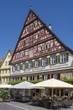Outdoor café, street café with the Kielmeyerhaus, historic half-timbered house in Esslingen's old