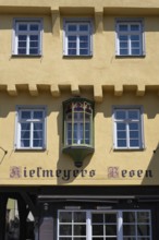 Detailed view of a historic half-timbered house and restaurant Kielmeyer's Besen in the old town of