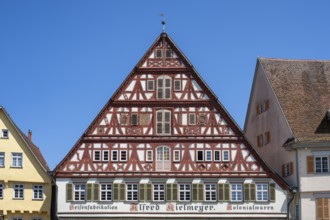 Detailed view of a historic half-timbered house, Kielmeyerhaus in the old town of Esslingen,