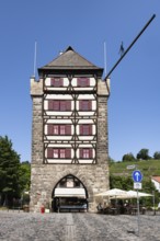 The Schelztorturm, historic half-timbered building, city gate in the old town of Esslingen,