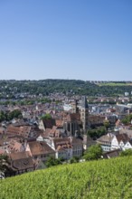 View from the Seilergang, defence wall of Esslingen Castle, down to the old town of Esslingen with