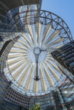 Low-angle view of the glass roof of Das Center at Potsdamer Platz, formerly known as the Sony