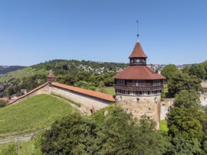 Aerial view, Dicker Turm, Seilergang and Hochwacht, part of the historic town fortifications, sight