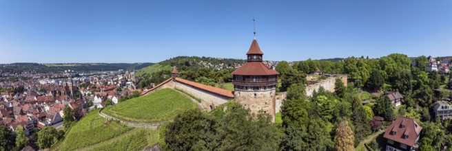 Aerial view, panorama, Dicker Turm, Seilergang and Hochwacht, part of the historic town