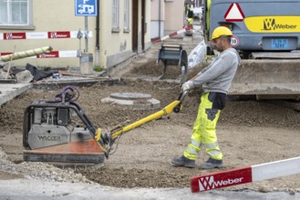 Construction site Road construction Construction worker Vibratory plate