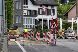 Roadworks road construction signalling, GÃ¤hwil, St. Gallen, Switzerland