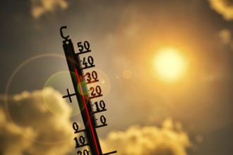 Symbolic image heat, heat wave, thermometer in the sun, 40 degrees Celsius, climate change,