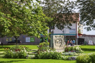 View of the local Coop Konsum from the picturesque town park of Lysekil (Lysekils stadsparken),